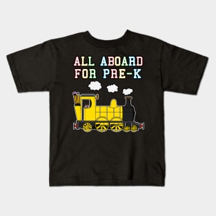 All Aboard For Pre-K Steam Train (Yellow) Kids T-Shirt